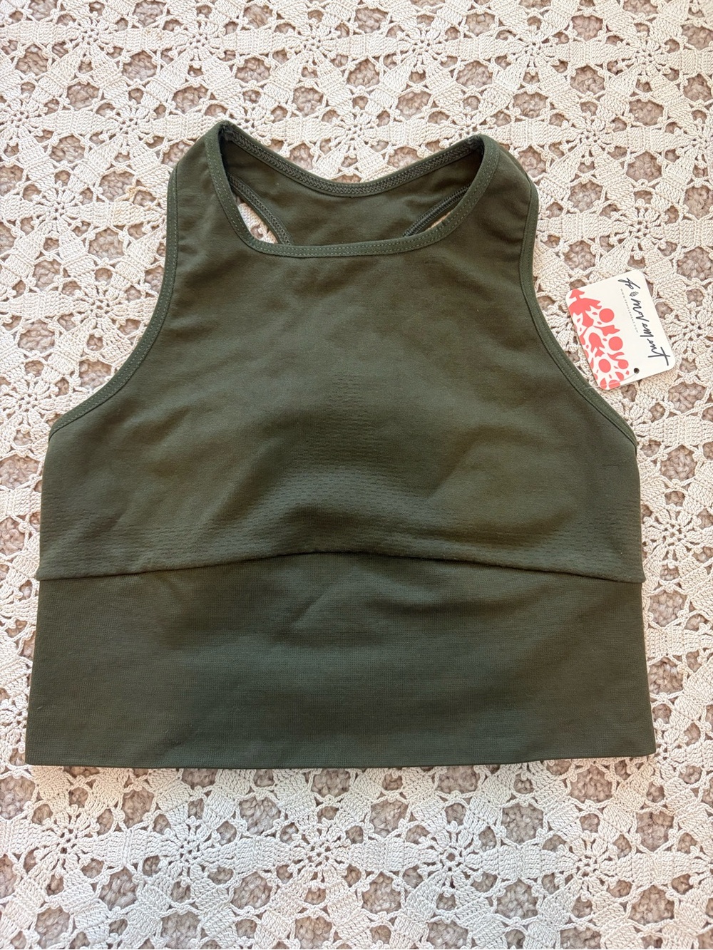Free People Movement High Neck Racerback Sport Bra/Bralette Olive Green XS/S NWT